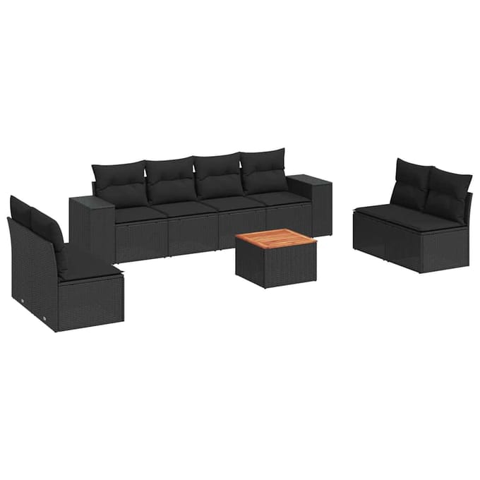 vidaXL - 9-delige - Loungeset - met - kussens - poly - rattan - zwart