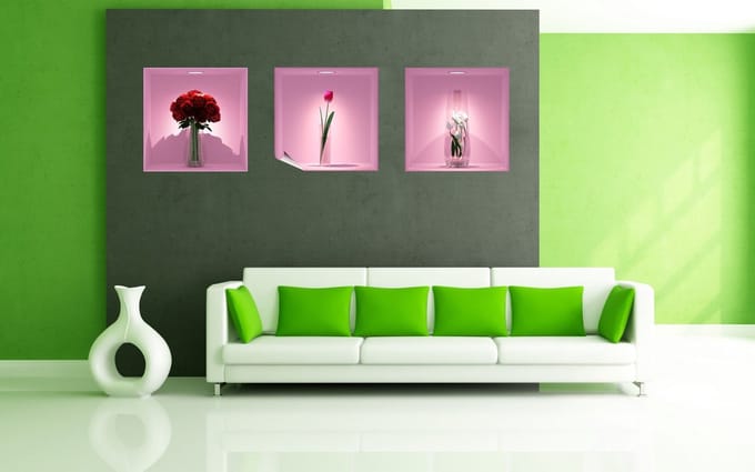 Sticker met 3D-effect, boeket rode rozen, 30 x 90 cm