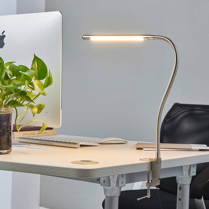 Lindby LED klemlamp Lionard, 53 cm, mat nikkel, metaal