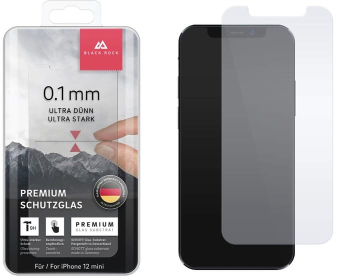 Black Rock SCHOTT Ultra Thin 9H Glass Screen Protector Apple iPhone 12 Mini Transparent