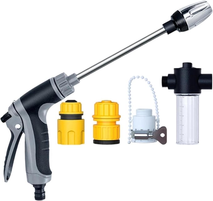 Tuinspuit Hogedruk - Slangsproeier Spuitpistool - Buiten Reinigen - Ergonomisch Handvat - 20 x 3 x 23 cm - Grijs