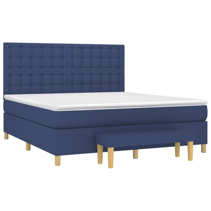 vidaXL - Boxspring - met - matras - stof - blauw - 160x200 - cm