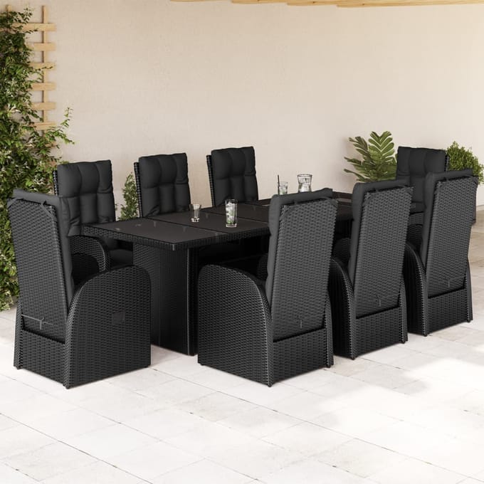 vidaXL - 9-delige - Tuinset - poly - rattan - zwart