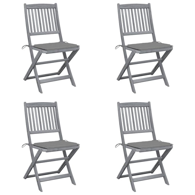 vidaXL - Set - van - 4 - klapstoelen - met - kussens, - gemaakt - van - massief - acaciahout.