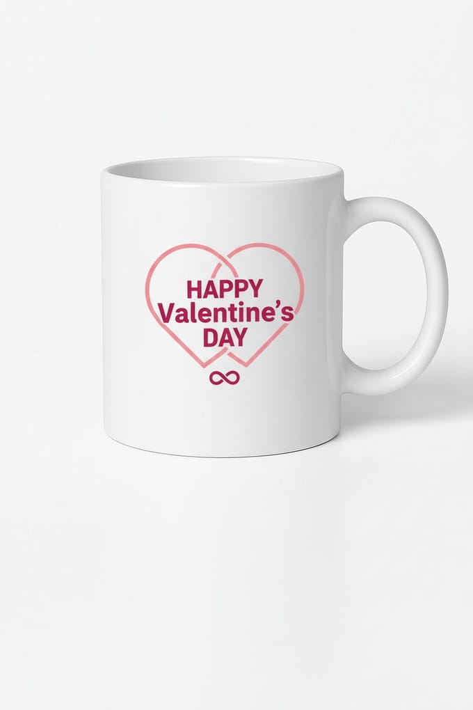 Valentijnsdag Cadeau Mok - 'Happy Valentine's Day' met Harten & Oneindigheidssymbool