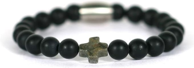 IbizaMen KIDS - pyrite kruis  matte onyz 6mm - 16cm