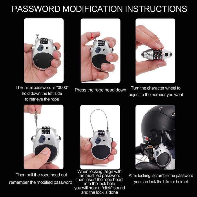 Serrure antivol pour casque de moto, câble en acier, serrure à combinaison rétractable, 1 pièce noir