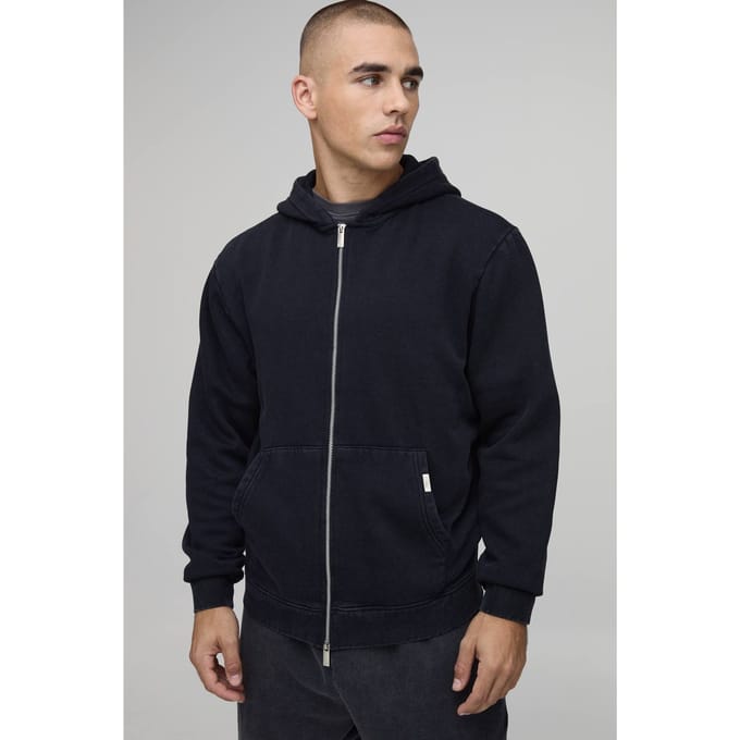 Essential Gewassen Boxy Hoodie Met Rits | Washed Black | Size Medium