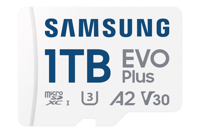 Samsung microSD Card EVO Plus microSD-kaart Retail 1 TB A2 Application Performance Class, v30 Video Speed Class, UHS-Class 3, Class 10 Waterdicht,
