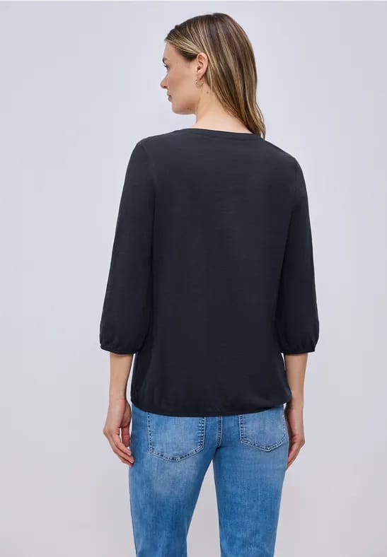 Shirt met 3/4-mouwen, split neck en knopen