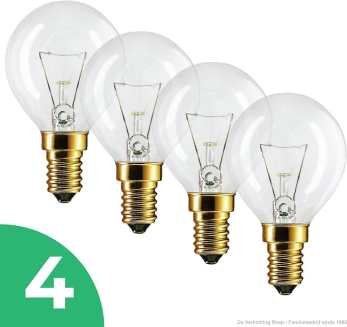 Sidef Kogel Gloeilamp E14 - 11W - Warm Wit Licht (2700K) - 50 lm - 1 jaar - Dimbaar - 4 stuks