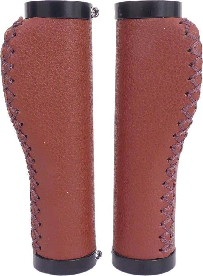 Fiets Handvatset Edge Leer incl Lockring - camel brown- 135/135mm