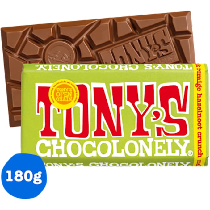 Tony's Chocolonely Melk Hazelnoot Crunchâ€‹â€‹ Chocolade Reep - 180 gram