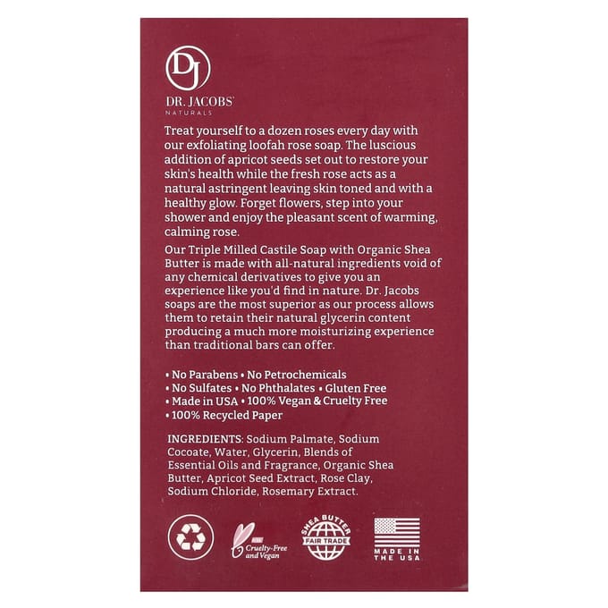 Dr. Jacobs Naturals, Loofah Exfoliating Castile Soap, Lucy Rose, 5 oz (142 g) brown