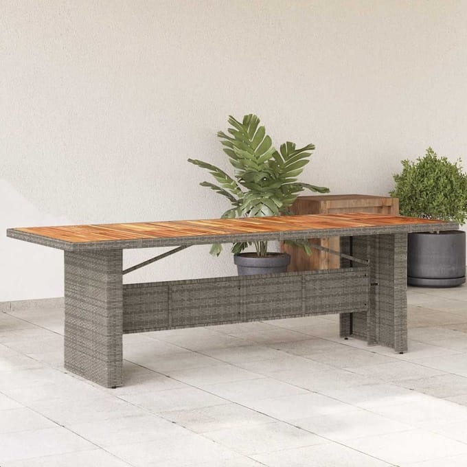 vidaXL - Tuintafel - met - acaciahouten - blad - 240x90x75 - cm - poly - rattan - grijs