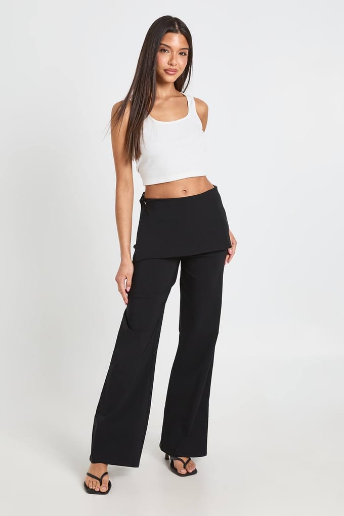 boohoo Dames Bengaline Rok Wikkel Over Rechte Pijp Broek | Black | Maat: 12