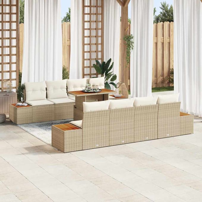 vidaXL - Tuinbank - Set - 9 - st - Beige - poly - rattan
