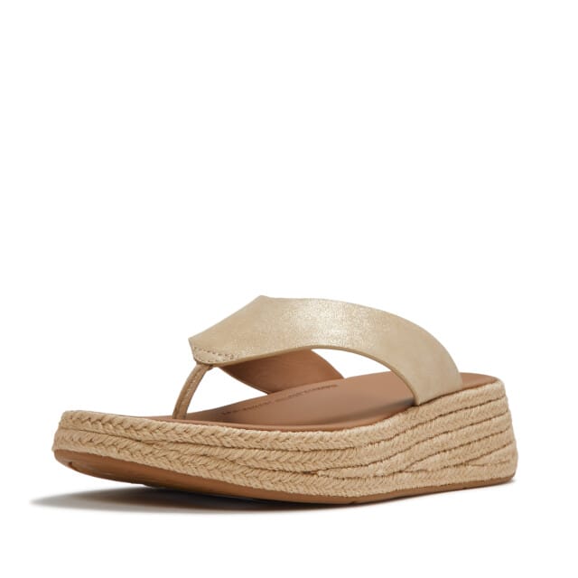 FitFlop F-Mode Espadrille Shimmersuede Toe-Post Sandals Dames Sandalen - Metallic Beige