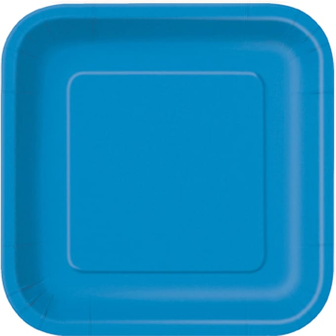 UNIQUE - 14 grote vierkante kartonnen borden blauw 22.2 cm