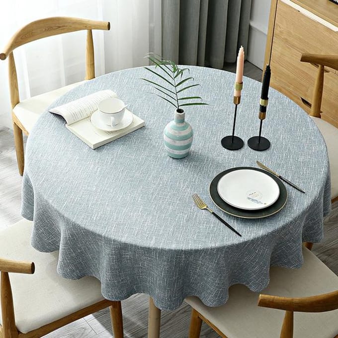 Grande nappe ronde en coton et lin de couleur unie pour table à manger 200cm