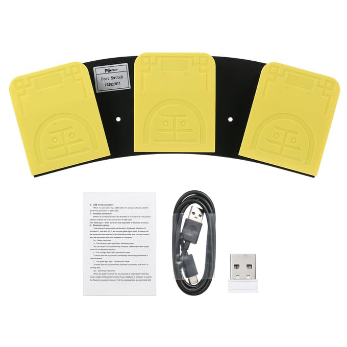 FS2020BT1 Drievoudige Voetschakelaar Multifunctioneel Aangepast Voetpedaal USB+BT Dubbele Modus Verbinding geel