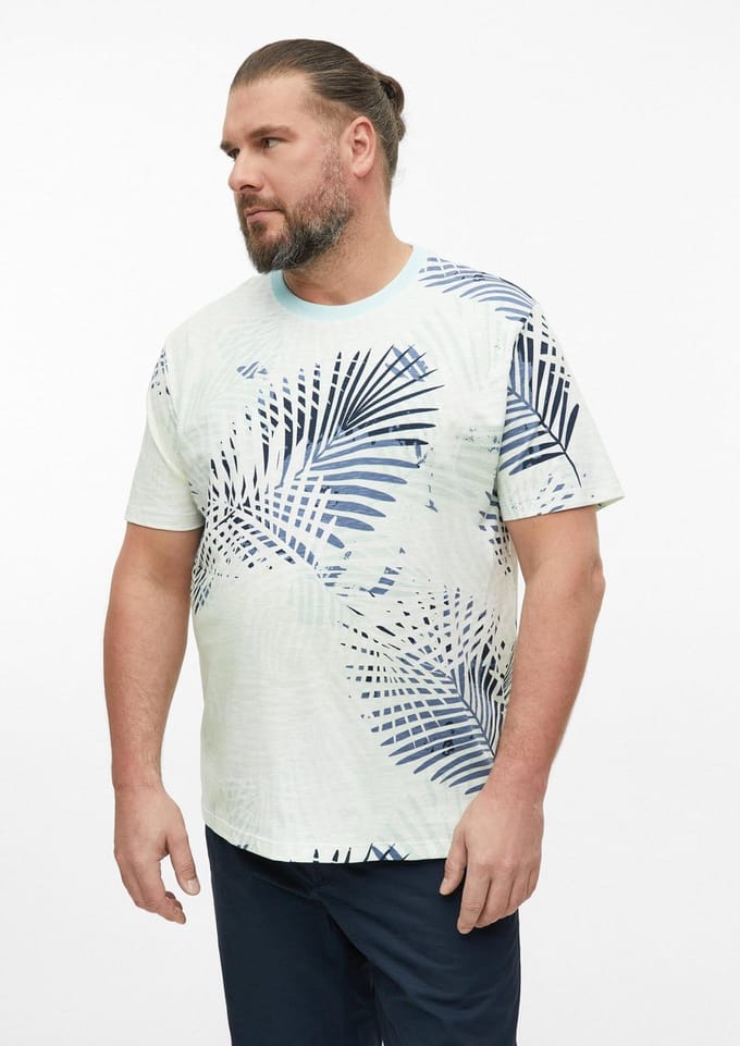 Textured T-shirt van gemeleerd garen met all-over print s.Oliver