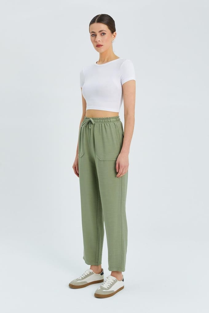 Hoge Taille Wortel Style Broek met Touwsluiting