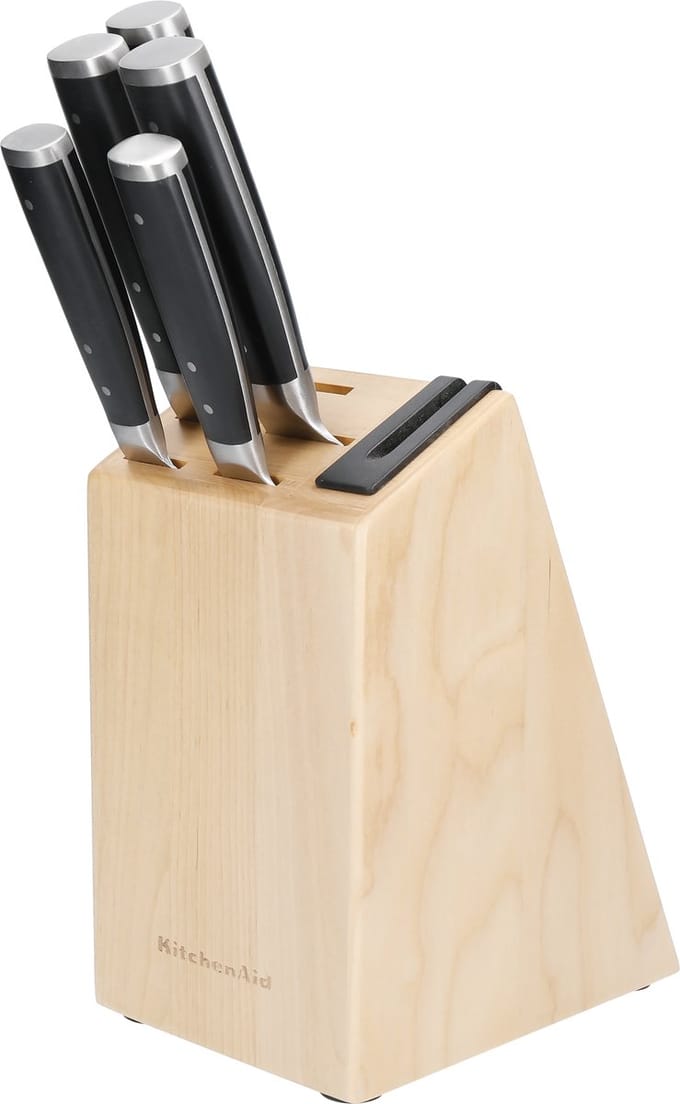 Messenset, 5-delig - Hoogwaardig Japans RVS - Berkenhouten Blok - KitchenAid