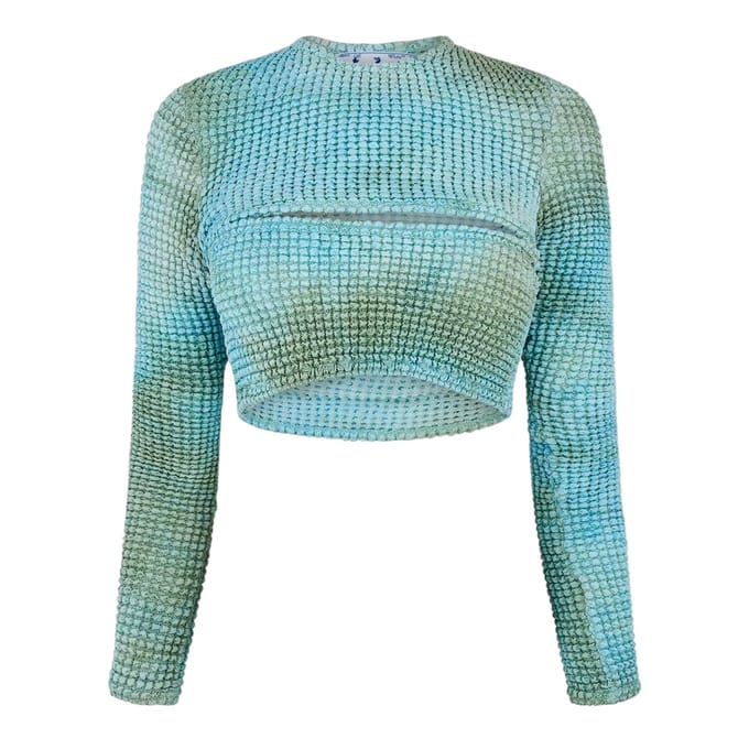 Off White Dames/Dames Tie Dye Cut Out Crop Top (Blauw)