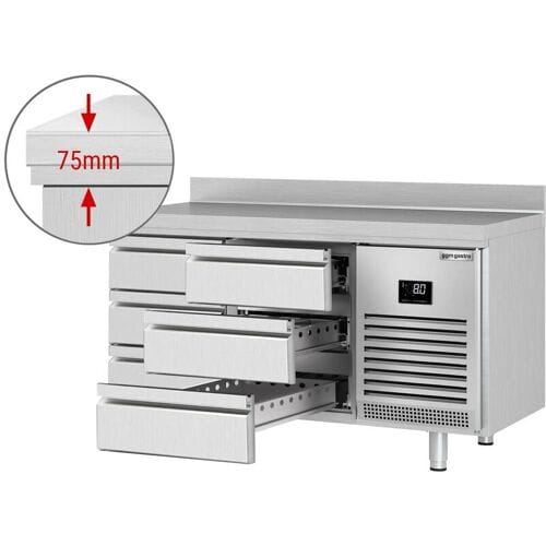 GGM Gastro Kühltisch Premium PLUS - 1468x600mm - mit 6 Schubladen - mit Aufkantung