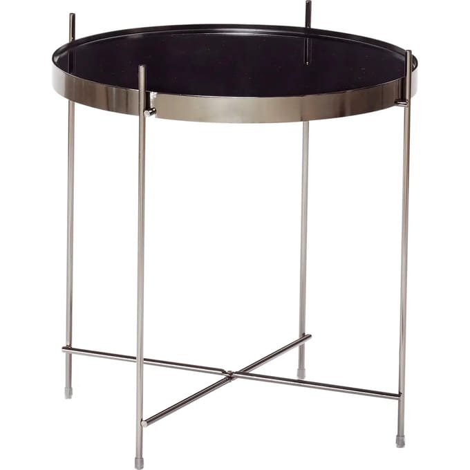 HÜBSCH INTERIOR - Grijze bijzettafel van metaal met spiegelblad - Ø43xh45cm