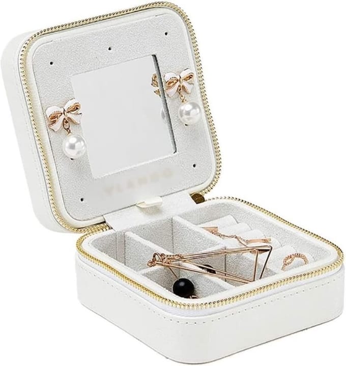 Juwelendoos - Sieradenorganisator - Sieraden Opbergen - Met Ingebouwde Spiegel - Compact Formaat - Wit