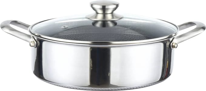 Cheffinger Lage Braadpan met Deksel - 24cm - RVS - Honingraat - Inductie
