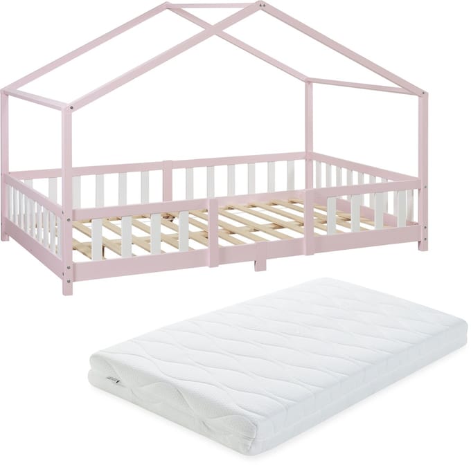 Kinderbed Treviolo met uitvalbeveiliging en matras 120x200 roze [en.casa]