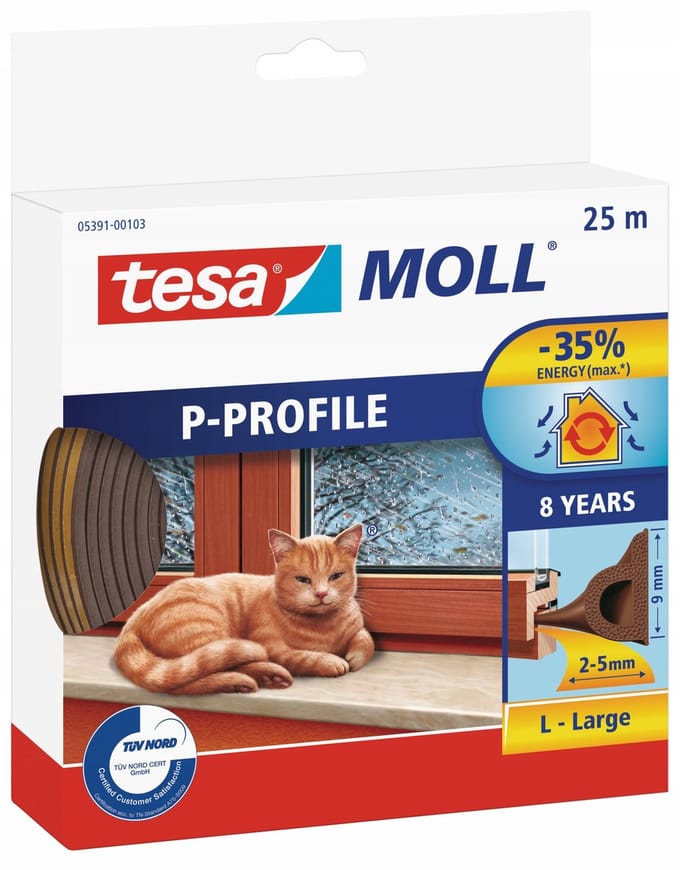 Tesa Tesamoll® - Tochtstrip - Bruin - 25m - Zelfklevend - P-profiel