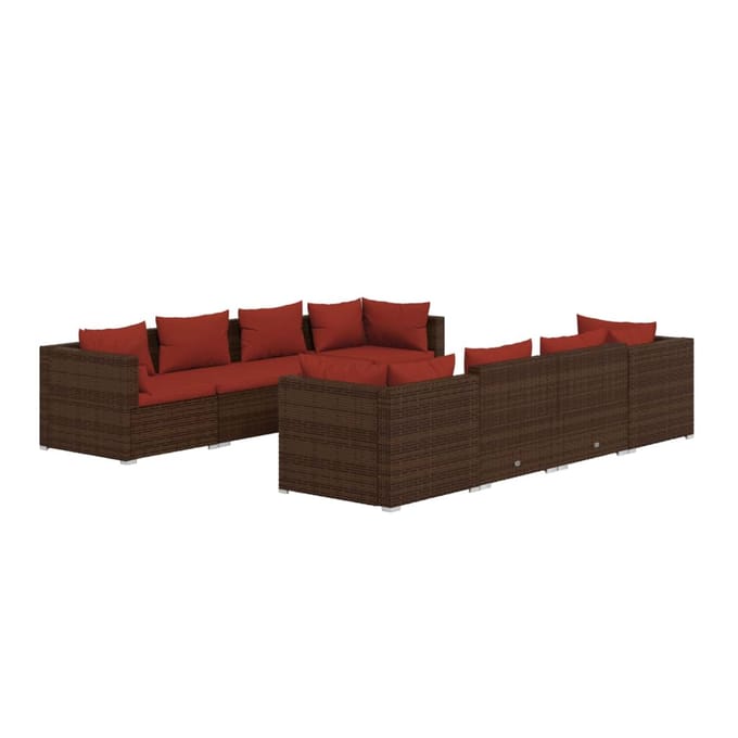 vidaXL - 9-delige - Loungeset - met - kussens - poly - rattan - bruin