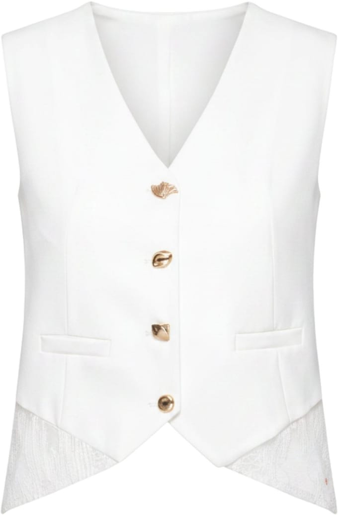 OMBRE Gilet - Slim Fit - Knopen - Effen Wit S