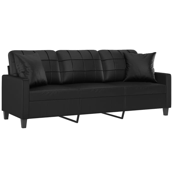vidaXL - Driezitsbank - met - sierkussens - 180 - cm - kunstleer - zwart