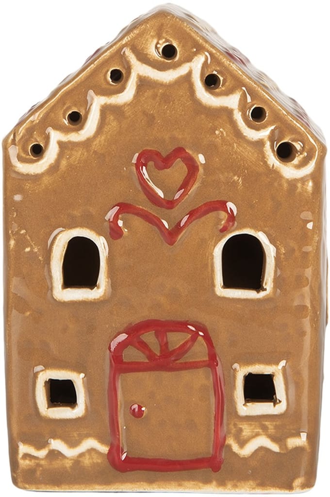 Clayre & Eef Gingerbread house met LED 7x6x9 cm Bruin Keramiek