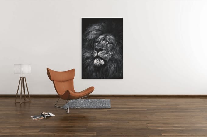 Canvas Schilderij - Wilde Dieren - Leeuw - Grijs - Portret - 60x40x2 cm