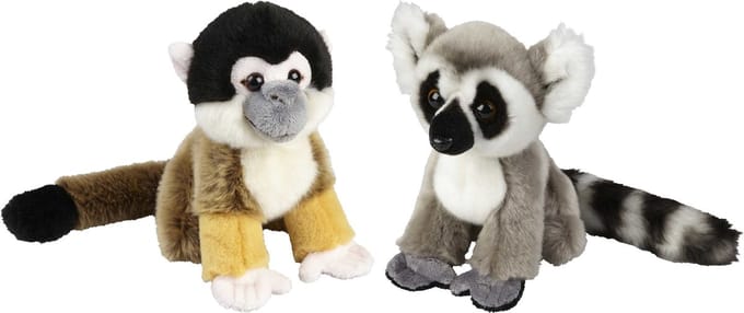 Ravensden - Apen serie pluche knuffels - 2x stuks - Ringstaart Maki en Squirrel Aapje - 18 cm