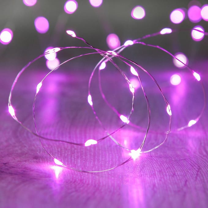 Micro LED Lichtketting 20 Lampjes op Draad Werkt op Batterijen Roze