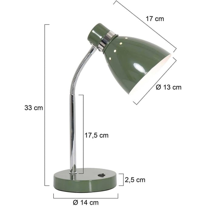 Tafellamp Spring 3391G Groen E27 fitting - Stoer, Kantelbaar, van Kunststof en Metaal - Steinhauer