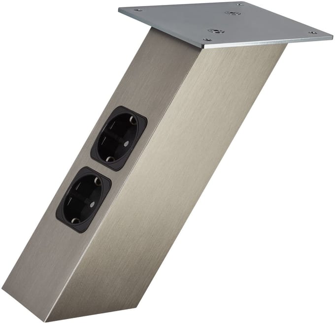 SOTECH Barconsole Schuin 210 x 80 x 70 mm in RVS look met Schuko Stopcontacten 30 kg Draagvermogen contravoet console