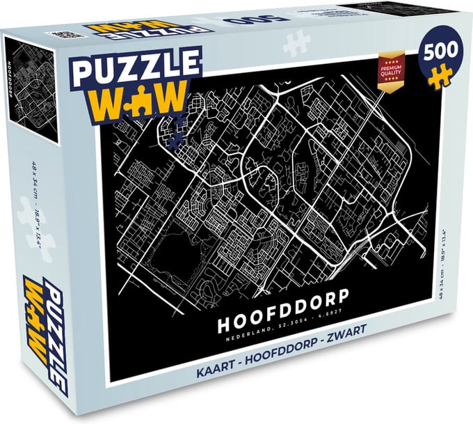 Puzzel Kaart - Hoofddorp - Zwart - Legpuzzel - Puzzel 500 stukjes