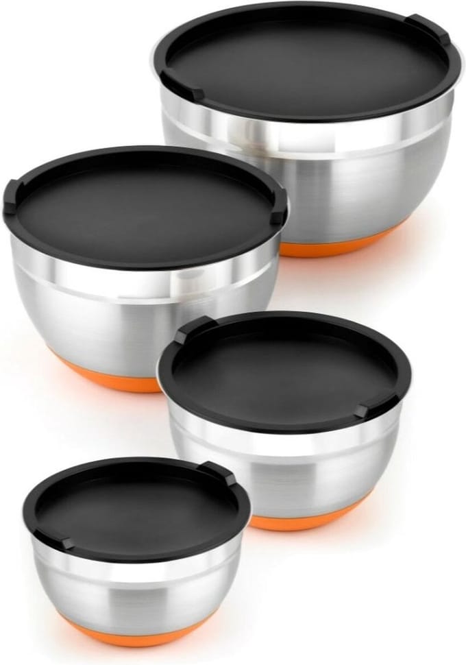 Set van 4 RVS Mengkommen met Antislip Bodem - 12-24 cm