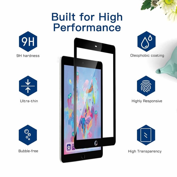 Ntech Screenprotector Geschikt voor Apple iPad 9.7 (2018-2017) Screenprotector 0.3mm HD clarity Hardness Tempered Glass - Zwart