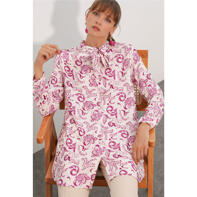 Lange Bloemen Viscose Overhemd