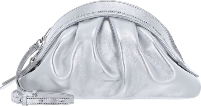 COCCINELLE Leren Schoudertas Cheek Smooth Crossbody Silver Zilverkleurig