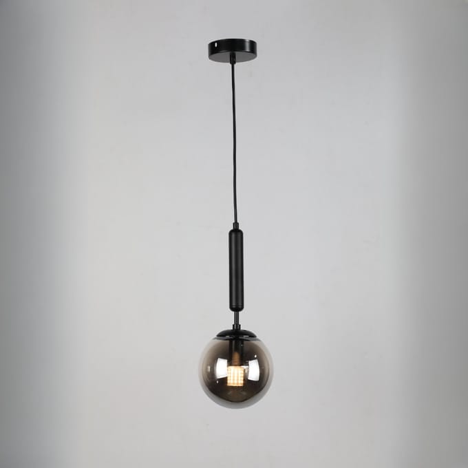 Hanglamp met 1 lichtpunt, smoke kleur glas en ronde plaat